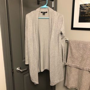 Gray mid length knit cardigan